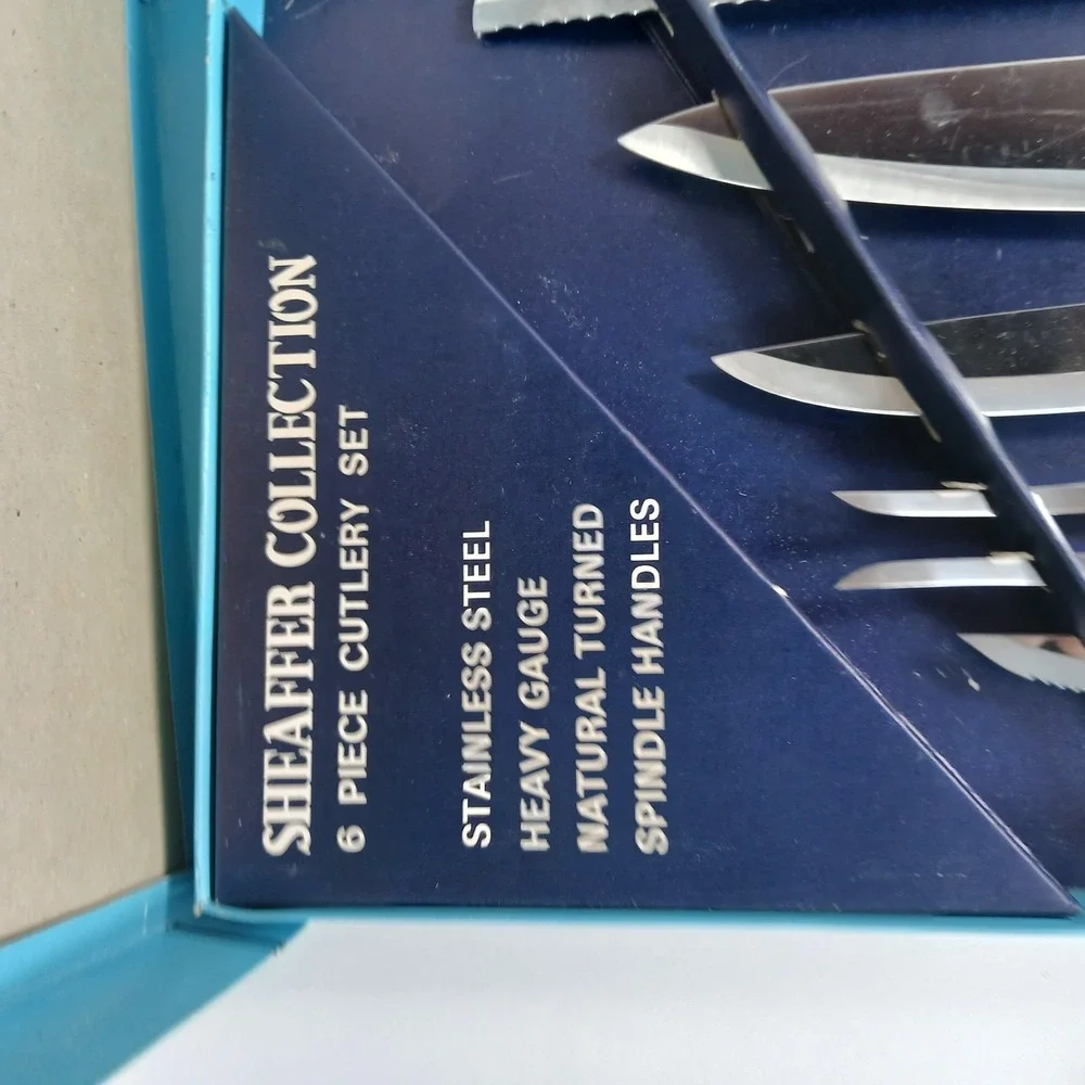 Vtg Sheaffer Collection Stainless Cutlery Set Wooden Handled Knives 6 Piece New